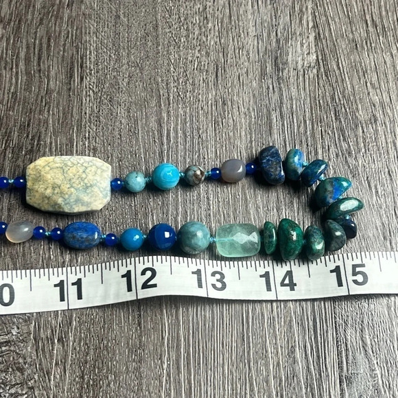 Blue Lapis and Impression Jasper Precious Stones Sterling Silver Clasp Necklace - Picture 8 of 10